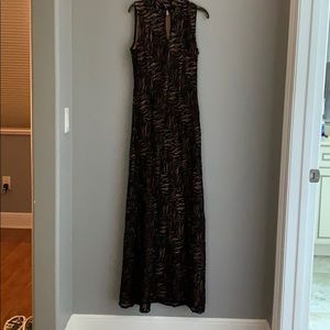 long printed dress black and nude